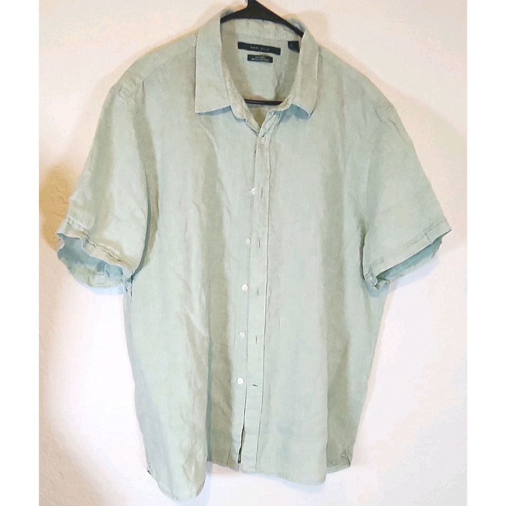 Perry Ellis Men's‎ XXL Light Green Linen Woven Short Sleeve Button-Up Shirt